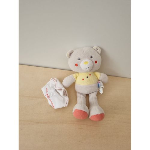 Doudou Ours Gris Jaune Un Petit Message Sucre D'orge