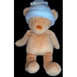 Doudou Ours Kiabi Nicotoy Peluche 28cm Beige Bonnet Bleu Rakuten