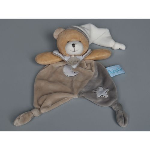 Doudou Ours Plat Beige Gris Lune toile Baby Nat'