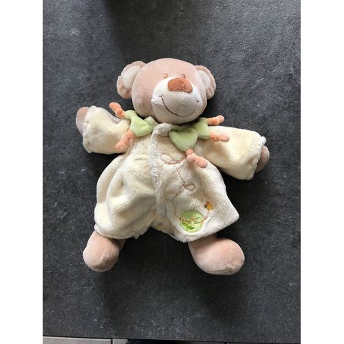 Doudou Ours Tex Jaune Avec Sa Combinaison Papillon Et Sa Fleur