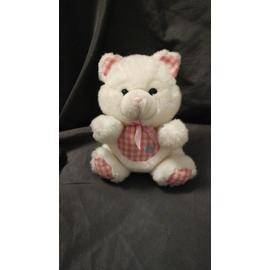 Doudou Peluche Chat Ours Blanc Vichy Rose Grelot Baby Club Reve De Bebe Vintage Rakuten