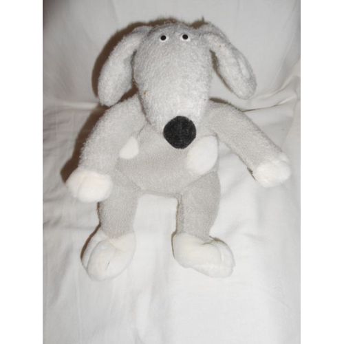 Doudou Peluche Chien Gris Rond Blanc Vertbaudet Sadas Vert Baudet Assis 20cm Bouclette Bille Dans Le Corps