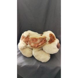 doudou peluche chien marron beige fleur carreau forest distribution