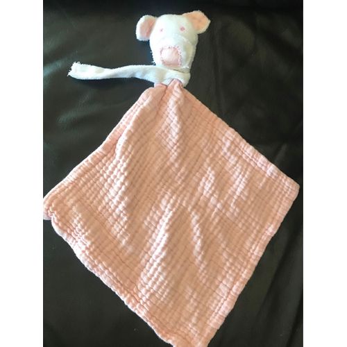 Doudou Peluche Cochon Rose Et Blanc Mouchoir Rose 