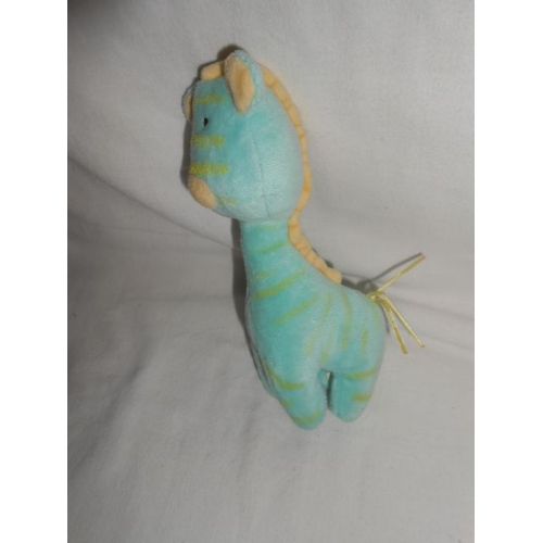 Doudou Peluche Girafe Bleu Vert Jaune Raye Tigex Jungle Bille Dans Le Corps