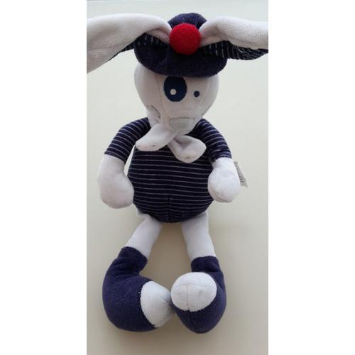 Doudou Peluche Lapin Marin Tape A L Oeil Tao Bleu Marine Ray De Blanc