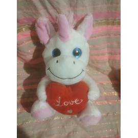 doudou peluche licorne blanche rose gros yeux brillants coeur rouge love melinera Rakuten