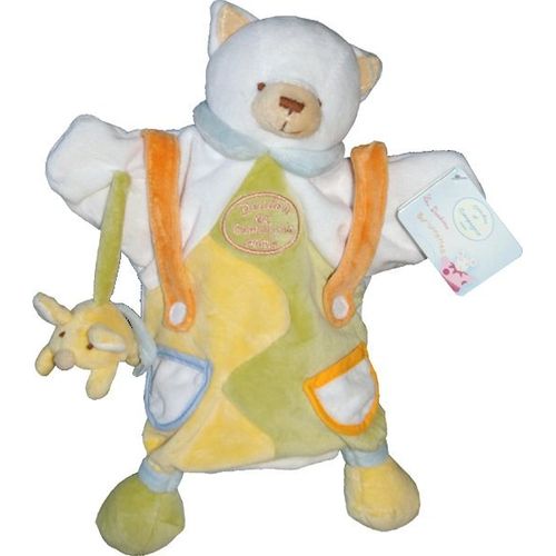 Doudou Peluche Marionnette Main Sacha Chat Cat Katze Ours Bear Blanc Jaune Bleu Poche Et Sa Petite Souris Bb Mouse Mause Mario Dc1625 Lot A11074 Bb Doudou Et Compagnie D&c & Cie Attache