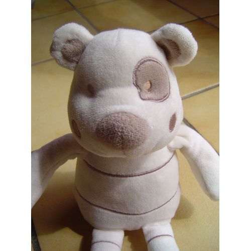 Doudou Peluche Ours Chien Vertbaudet Vert Baudet cru Blanc Cass Marron