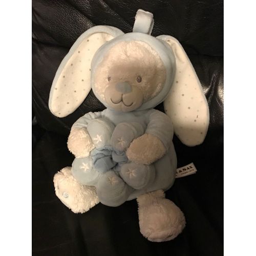 Doudou Peluche Ours Dguis En Lapin Blanc Et Bleu Max Et Sax Fleurs Etoile Blanche 24cm