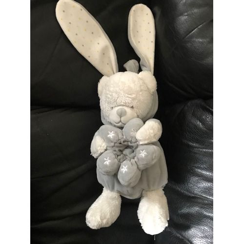 Doudou Peluche Ours Dguis En Lapin Gris Et Blanc Etoiles Jaune Et Grise Fleurs Max Et Sax 24cm
