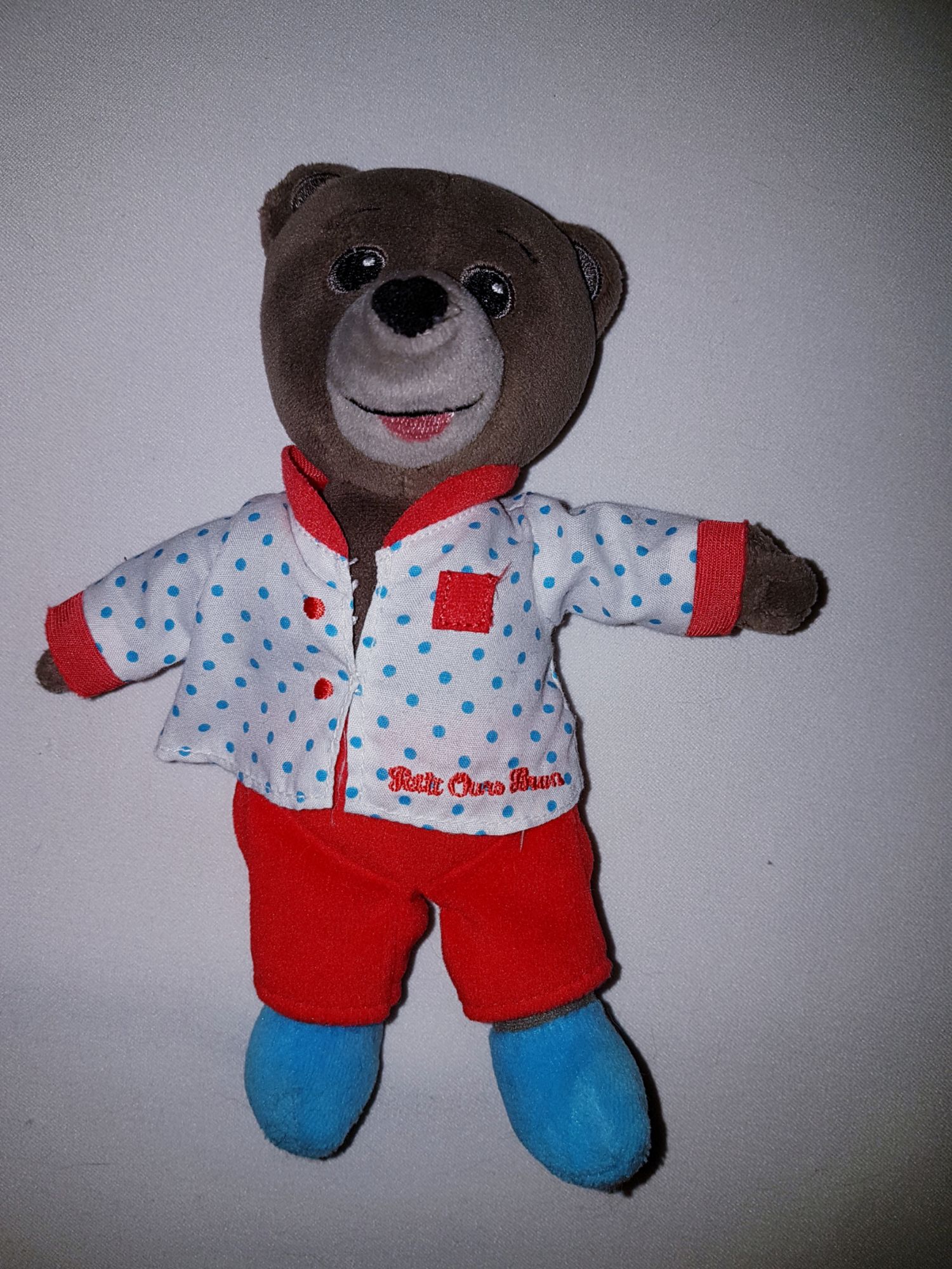 Doudou Peluche Ours Ourson Petit Ours Brun Jemini Tee Shirt Blanc Pantalon Rouge Pois Bleu 18 Cm Jouet Eveil Bebe Naissance Rakuten