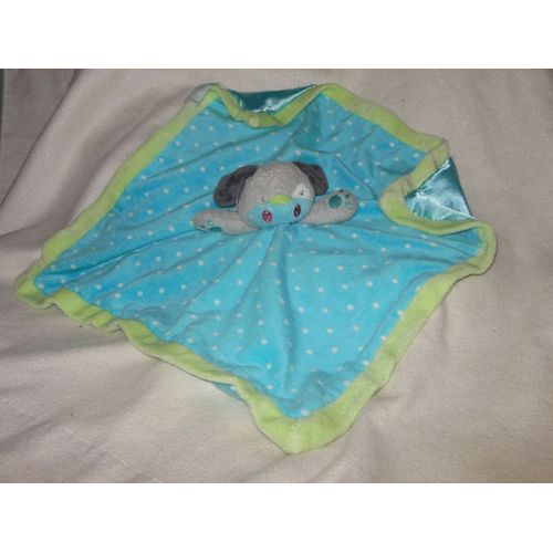 Doudou  Peluche Plat Carr  Couverture Chien Early Days  Confort Blanket  Bleu Vert  46 X 46 Cm  Primark