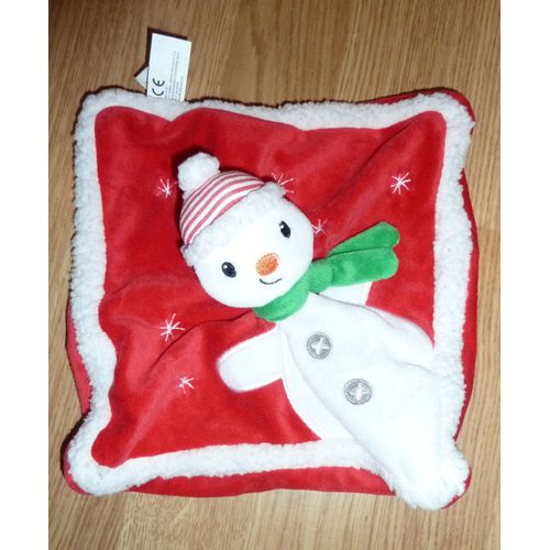 Doudou Peluche Plat Rouge Blanc Tte Bonhomme De Neige Nicotoy Kitchoun Carr Etoile Garon Poupe   Kiabi