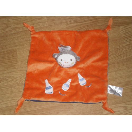 Doudou Peluche Singe Affen Affe Monkey Jogystar Bvba Kiabi Kitchoun Plat Carr Bleu Orange Gris Blanc Quilles Noeuds