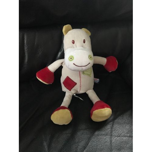 Doudou Peluche Sucre D'orge Hippopotame Vache Gris Carre Vert Jaune Rouge