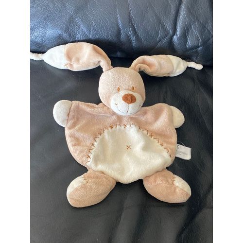 Doudou plat lapin bastien beige Nicotoy Croix Nombril 24cm