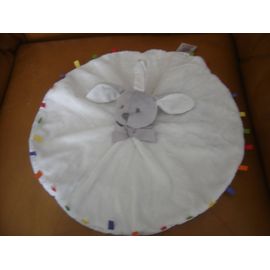 Doudou plat rond lapin gris et blanc Jacadi Rakuten
