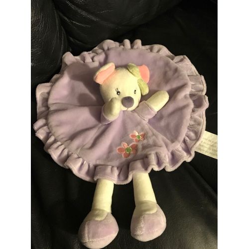 Doudou Plat Souris Mauve Violet Parme Rond Fleur Rose Noeud Vert Kimbaloo 30cm