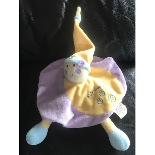 Doudou Plat Un Reve De Bebe Cmp Lutin Mauve Jaune Long Bonnet Jambes 21cm