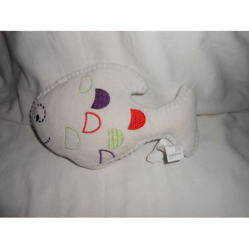 Doudou Poisson Marse Reversible Vert Violet Mauve Rouge Bleu Raye