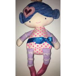 Doudou Poupee Cheveux Bleus Petite Fille Pois Roses Fluo Orchestra Premaman Peluche Bebe Fillette Poupon Chiffon Coeur Plush Soft Toy Rakuten