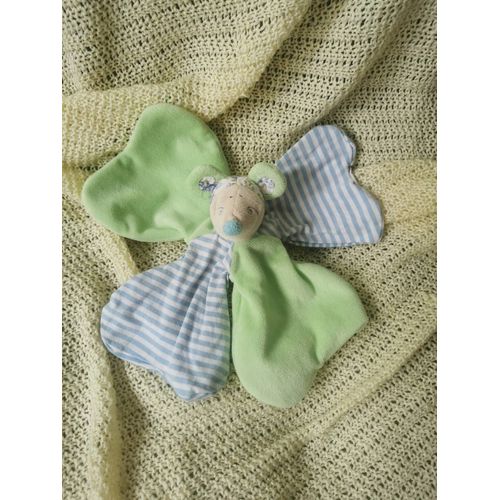 Doudou Souris Plat Trfle Vert Bleu Ray Fleurs Cp
