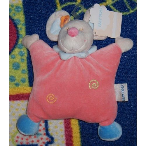 Doudou Souris Rose Semi Plat Grelot