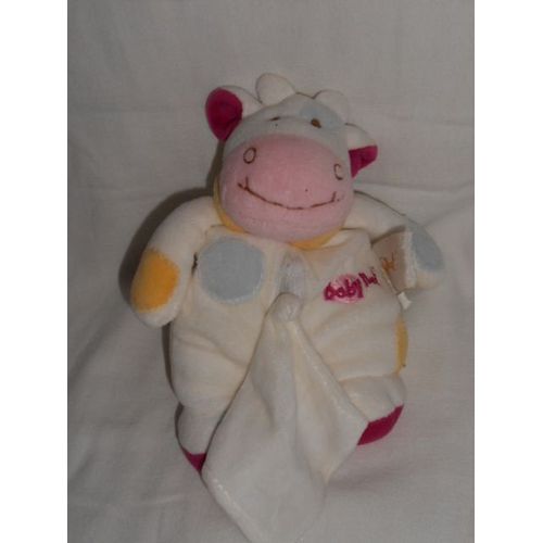 Doudou Vache Avec Mouchoir Dans Le Ventre Babynat Rond Bleu Jaune Col Jaune Baby Nat Bille Dans Le Corps
