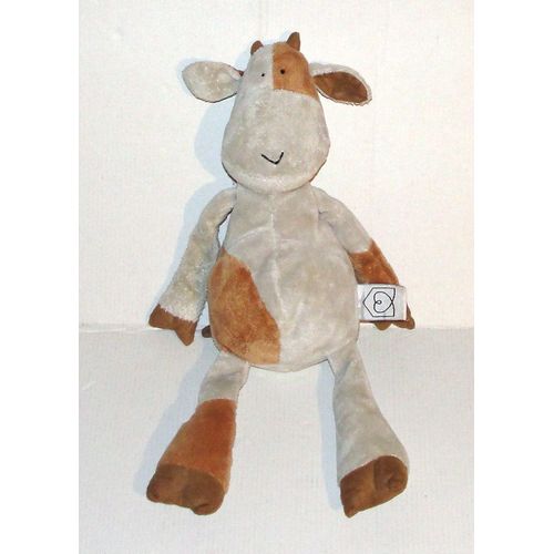 Doudou Vache Beige Marron Grelot Habitat - Peluche Vache 34 Cm