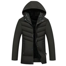 Doudoune homme Blouson hiver Plus de cachemire Veste homme Manche longue  Couleur unie Chaud Manteau avec capuche amovible-Noir ZS301079