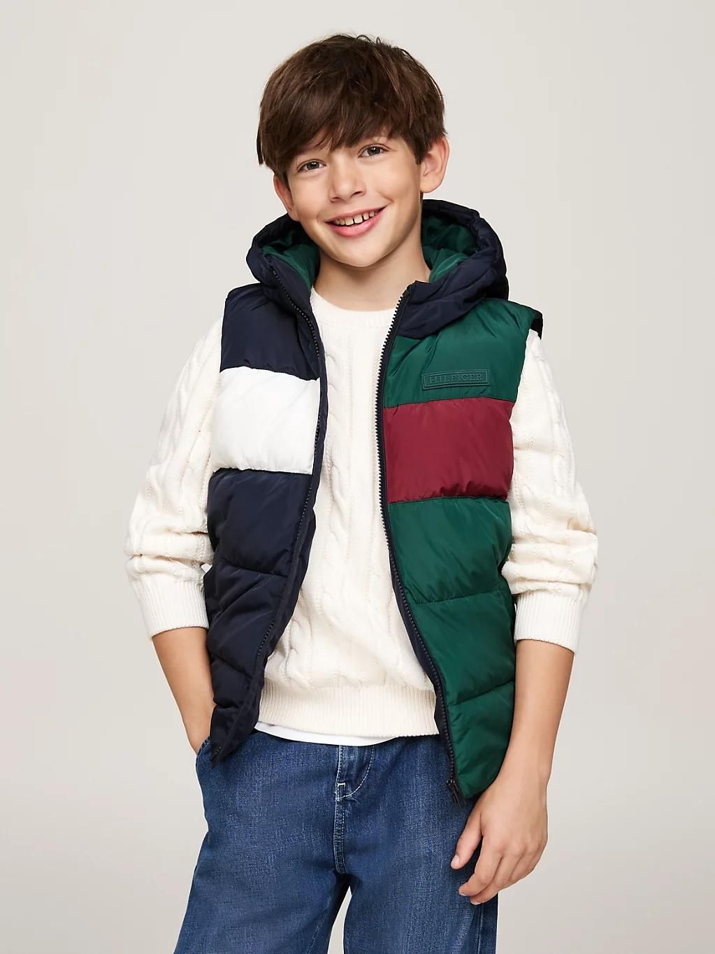 Doudoune Sans Manches En Ripstop  Capuche Colorblock Ribstop Padded Vest/Ornamental Green / Rouge / Blue - 98 Cm