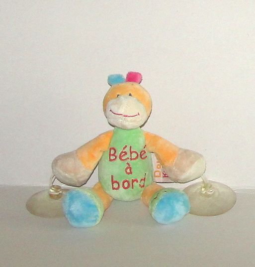 Doukidou Bebe A Bord Hippo Dino Orange Vert Bleu Beige Doudou Peluche Pour Voiture Ou Autre Fixation Ventouse 18cm Rakuten