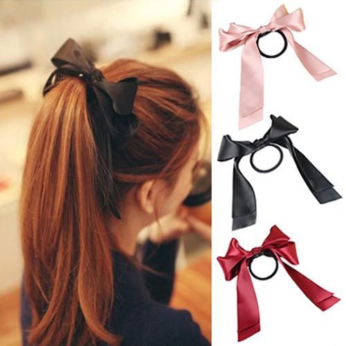 Doux Mignon Femmes Mode Satin Ruban Arc Bandeau De Cheveux Corde Scrunchie lastique Pour Queue De Cheval Pour Cheveux Filles lastiques Bandeaux Accessoires