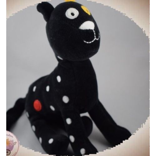 Dpam Bebe Doudou Chat Noir A Points Blanc Rond Bleu Jaune - Doudou Chat Tout Doux Noir Avec Des Points Blanc Ronds Bleu, Rouge.. Hochet Dans Le Corps +/- 19 Cm De Long -