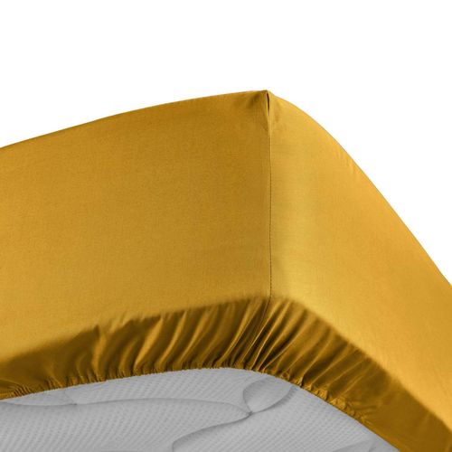 Drap Housse 90x190 Cm - Percale 100% Coton - Bonnet 30 Cm - Jaune Jaune