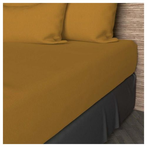 Drap Housse En Coton 57 Fils 140x190 Cm Uni Moutarde, Par Soleil D'ocre