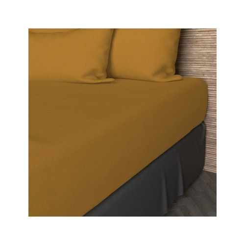 Drap Housse En Coton 57 Fils 140x200 Cm Uni Moutarde, Par Soleil D'ocre