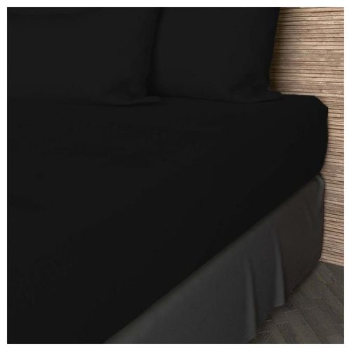 Drap Housse En Coton 57 Fils 140x200 Cm Uni Noir, Par Soleil D'ocre