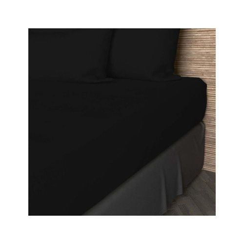 Drap Housse En Coton 57 Fils 160x200 Cm Uni Noir, Par Soleil D'ocre