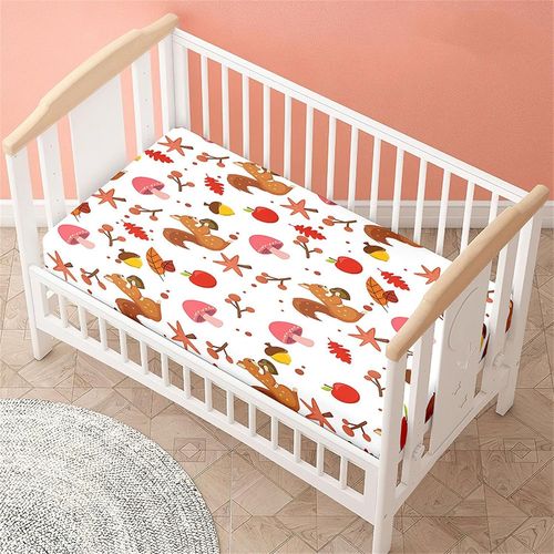 Drap Housse Pour Lit De Bb, Motif cureuil 3d Housse De Matelas Pour Bb Drap Housse Respirant Douce Pour Lit Parapluie Et Berceau Draps Housses Enfants (Champignon Rouge,80x160 Cm)