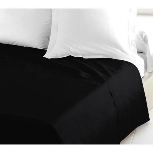 Drap Plat 1 Place 180 X 290 Cm Uni - 100 % Pur Coton Trs Doux 57 Fils/Cm2 - Noir