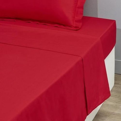 Drap Plat 1 Place 180 X 290 Cm Uni - 100 % Pur Coton Trs Doux 57 Fils/Cm2 - Rouge