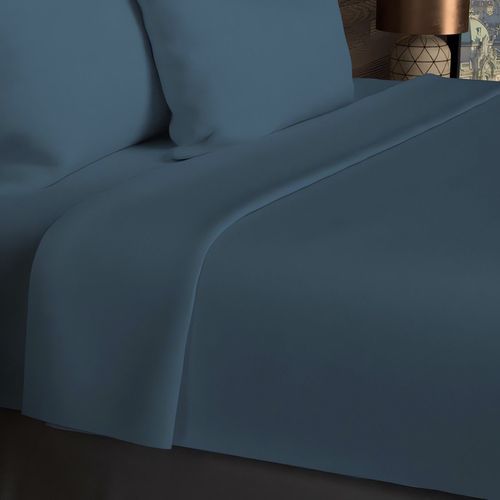 Drap Plat En Coton 57 Fils 180x290 Cm Uni Bleu Canard, Par Soleil D'ocre