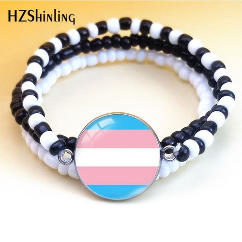 Drapeau De La Fiert Bisexuel, Ensemble De Style Bohmien, Arc-En-Ciel Bleu, Cabochon En Verre, Pendentifs Dme, Bracelet lastique, Bijoux  La Mode