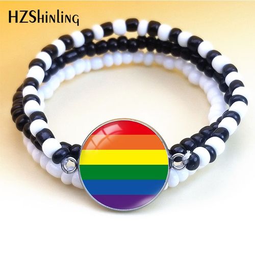 Drapeau De La Fiert Bisexuel, Ensemble De Style Bohmien, Arc-En-Ciel Bleu, Cabochon En Verre, Pendentifs Dme, Bracelet lastique, Bijoux  La Mode