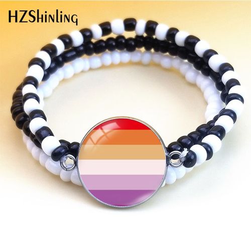 Drapeau De La Fiert Bisexuel, Ensemble De Style Bohmien, Arc-En-Ciel Bleu, Cabochon En Verre, Pendentifs Dme, Bracelet lastique, Bijoux  La Mode