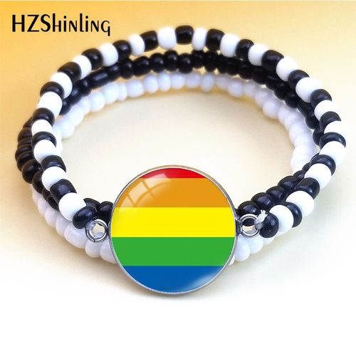Drapeau De La Fiert Bisexuel, Ensemble De Style Bohmien, Arc-En-Ciel Bleu, Cabochon En Verre, Pendentifs Dme, Bracelet lastique, Bijoux  La Mode