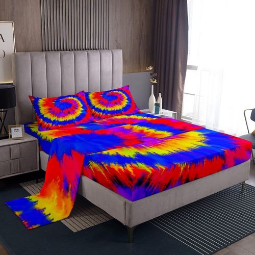 Draps De Lit A Teinture Tourbillon, Rouge, Bleu, Jaune, Draps De Lit Pour Garcons Et Filles, Style Boho, Drap-Housse Psychedelique