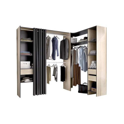 Dressing d'angle extensible GONTRAN L164/214 cm Chêne et anthracite